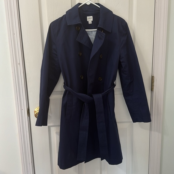 J. Crew Factory short navy blue trench coat, EUC, size 4. Classic, preppy piece - Picture 2 of 6